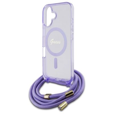 5. Guess Crossbody Cord Script MagSafe iPhone 16 Case - Purple