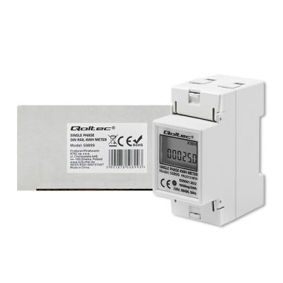 QOLTEC SINGLE-PHASE ENERGY CONSUMPTION METER FOR DIN RAIL | 230V | LCD | 2P