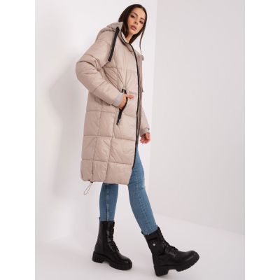 4. Women's beige quilted winter jacket SUBLEVEL knee-length (D50048X44518B3)