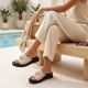 6. Women's beige leather wedge sandals S.Barski KV61-6046