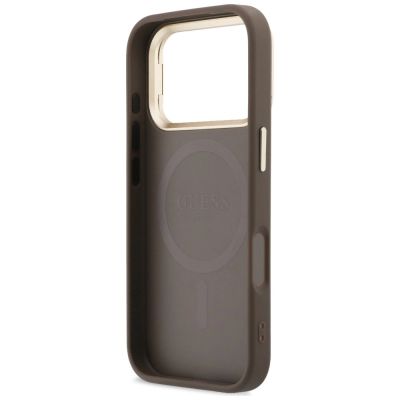 7. Guess 4G PU Triangle Logo & Stand Camera MagSafe Case for iPhone 18 Pro / 17 Pro – brown