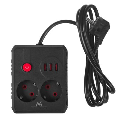 4. MACLEAN POWER STRIP, EXTENSION CORD 2 OUTLETS + 3XUSB, 110-240V AC 50/60HZ, 2.1A MAX 2500W, 1.5M, BLACK MCE387 B