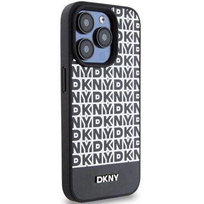 4. DKNY Leather Printed Pattern Metal Logo MagSafe Case for iPhone 15 Pro - Black