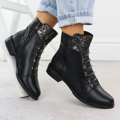 10. Women’s Black Floral Ankle Boots Jezzi ASA62-16