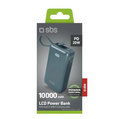 2. Powerbank SBS 10000 mAh 20W with built-in USB-C cable and digital display - gray