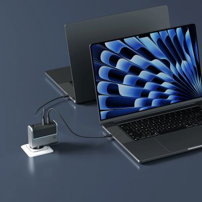 7. Cuktech AD1404UEU 140W GaN 3x USB-C + USB-A Wall Charger with USB-C Cable - Gray
