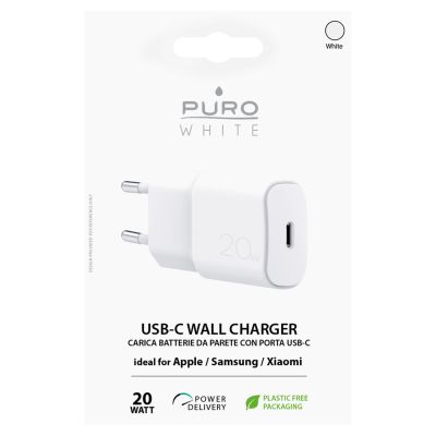 2. Puro White 20W Power Delivery USB-C Wall Charger - White