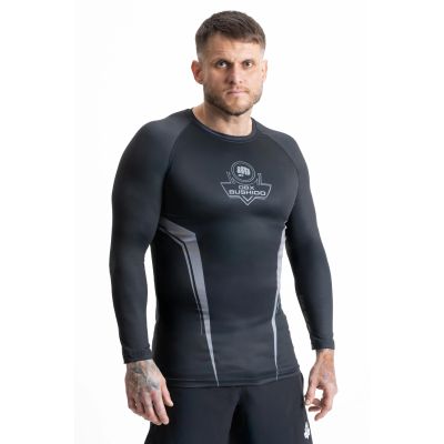 Gray long sleeve rashguard with DBX Bushido logo
