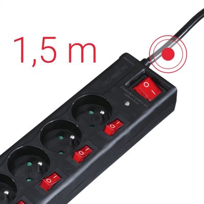 2. Hama 6-socket surge protector strip 1.4m with switches - black