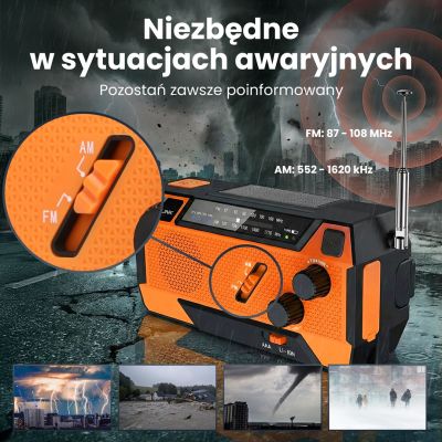 45. Extralink Solar Emergency Radio with Crank Dynamo Powerbank 4000mAh with SOS Flashlight SR-4000 Portable Analog Black, Orange