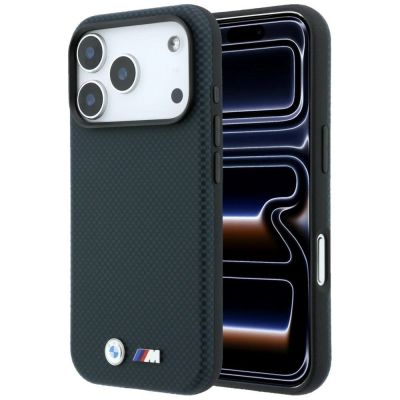 BMW M Quadrille Kevlar Metal Logo MagSafe Case for iPhone 18 Pro Max / 17 Pro Max – navy blue