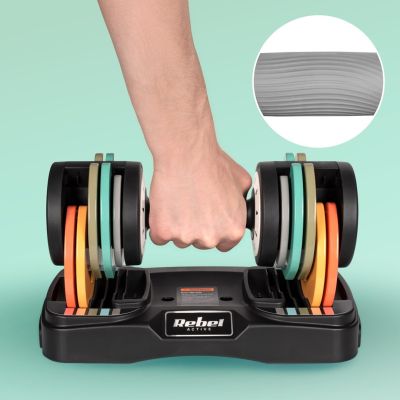 7. REBEL ACTIVE AUTOMATICALLY ADJUSTABLE CAST IRON DUMBBELLS, SET 2X10 KG, 1 KG STROKES RBA2335