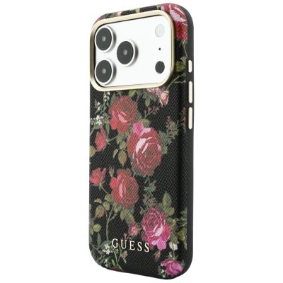 2. Guess Blossom Roses Print MagSafe Case for iPhone 18 Pro Max / 17 Pro Max – Black