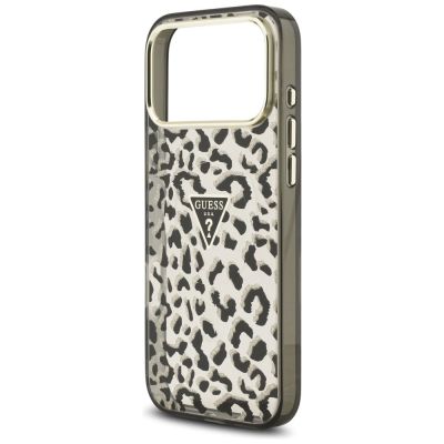 6. Guess IML Leopard Glitter Triangle Logo MagSafe Case for iPhone 17 Pro Max / 18 Pro Max - Black