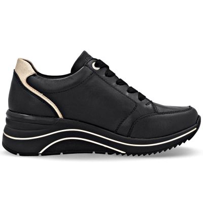 2. Women's leather wedge sneakers black Remonte Rieker D0T03-03