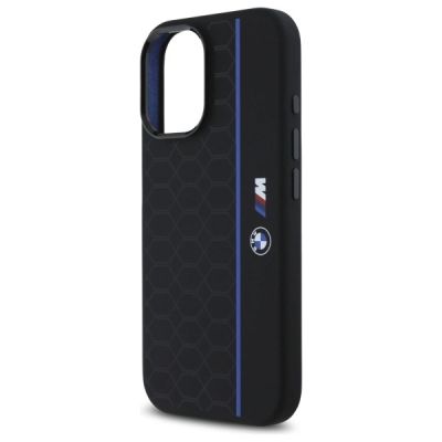 6. BMW Silicone Hexagon Blue Line MagSafe iPhone 16 Case - Black