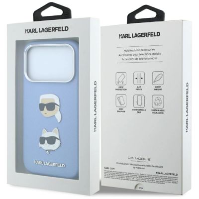 8. Karl Lagerfeld Saffiano with Karl & Choupette Heads Pins & Logo case for iPhone 18 Pro / 17 Pro - light blue