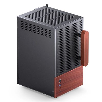 9. Jonsbo T6 Case, Mini-Tower, Mini-ITX, Tempered Glass, Wood - Black