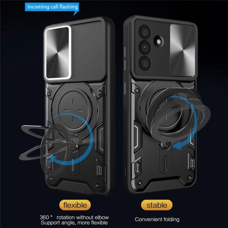 3. Samsung Galaxy A17 4G / A17 5G / A18 / A26 Case with Stand and Sliding Lens Cover - Black