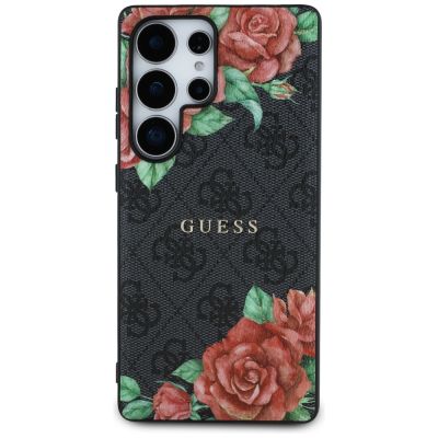 3. Guess Leather 4G Flowers Print Metal Classic Logo MagSafe Case for Samsung Galaxy S25 Ultra - Black