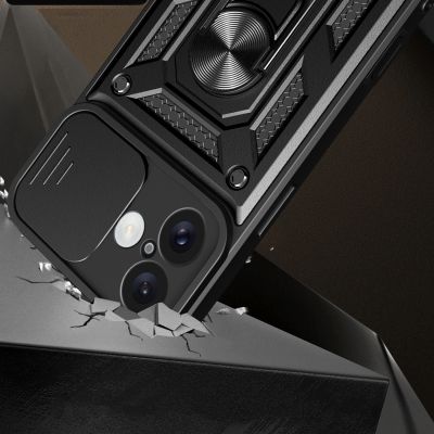2. Hybrid Armor Camshield iPhone 16 Plus Armored Case with Camera Cover and Stand - Black