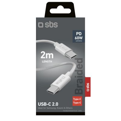 2. SBS TECABLETISSUETCC2G Cable 2 x USB-C 2m 60W with Power Delivery - Gray