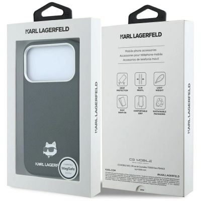 8. Karl Lagerfeld Grained Choupette Head Metal MagSafe Case for iPhone 17 Pro Max / 18 Pro Max - Black