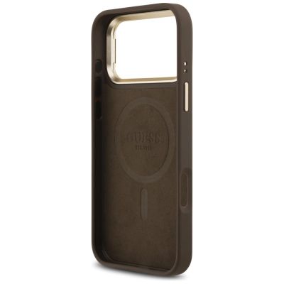 7. Guess 4G PU Triangle Logo & Stand Camera Magsafe Case for iPhone 17 Pro Max - Brown