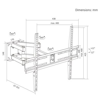 8. MACLEAN TV MOUNT 32-70''MAX VESA 400X400, 32-70", UP TO 40KG, BLACK, TILT ADJUSTMENT +12°~-12° I