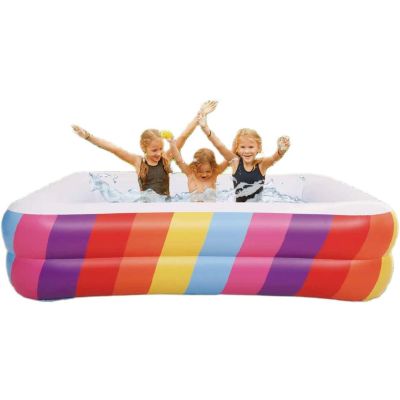30. FAMILY INFLATABLE POOL RECTANGULAR 2-RING RAINBOW 195x140x47CM 51470