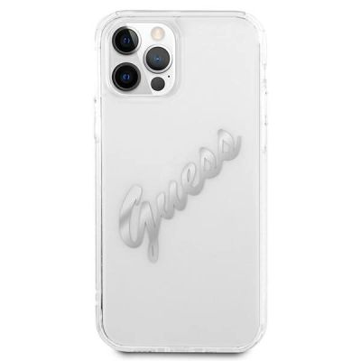 3. Guess GUHCP12MKTRSVSI iPhone 12/12 Pro 6.1" Transparent hardcase Vintage Script Silver