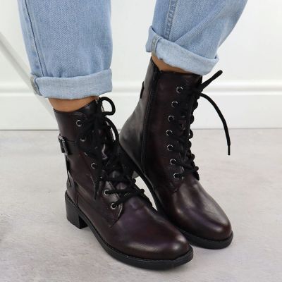 12. Women's burgundy ankle boots with buckle Rieker 75431-35