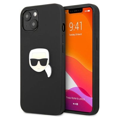 Karl Lagerfeld Leather Ikonik Karl's Head Metal Case for iPhone 13 mini - Black