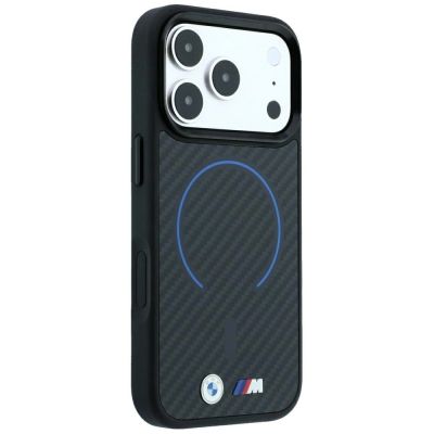 4. BMW M Kevlar Blue Print Ring Metal Logo MagSafe Case for iPhone 18 Pro Max / 17 Pro Max - Black