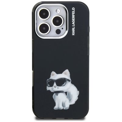 3. Karl Lagerfeld IML Aquarelle Choupette & Logo Case for iPhone 16 Pro Max - Black