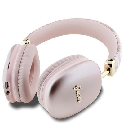 2. Guess GCube Metallic Script Logo Headphones - Pink