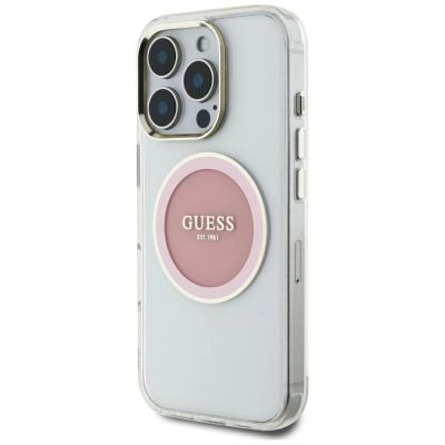2. Guess IML Metal Colored Circle Classic Logo MagSafe case for iPhone 16 Pro Max - pink