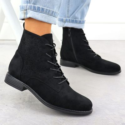 9. Women's openwork suede black ankle boots S.Barski HY52-535
