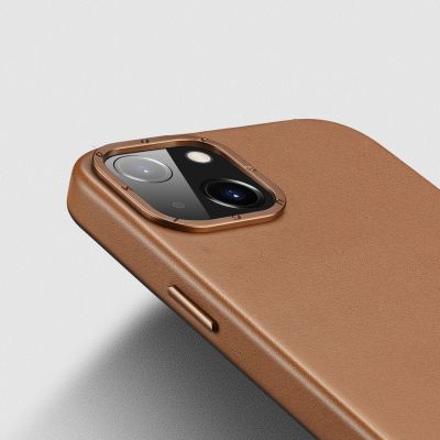 8. Dux Ducis Grit Leather Case for iPhone 14 Plus Elegant Faux Leather Cover (MagSafe Compatible) Brown