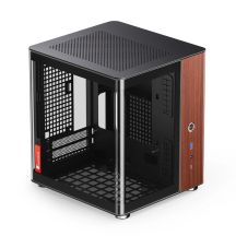 Jonsbo TK-0 PC Case, Mini-Tower, Mini-ITX, Tempered Glass, Wood - black