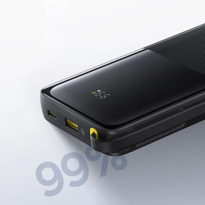 16. Baseus Bipow 2 10000mah 20W Powerbank with Digital Display with Built-in USB-C Cable - Black