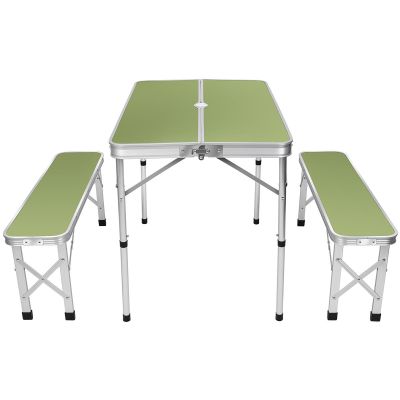9. FOLDABLE CAMPING TABLE 90x60x70CM AND 2 BENCHES 87x23x39CM GREEN