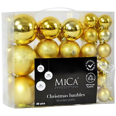 32. DECORATIVE PLASTIC BAUBLE SAFE 46 PCS GOLD MICA