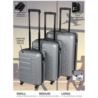 92. SET OF 3 SUITCASE 18, 22, 26 INCHES SILVER SLAZENGER