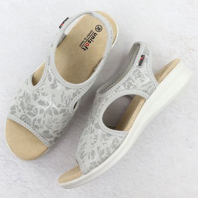 3. Women's elastic high heel sandals with floral pattern, gray Unisoft 7196