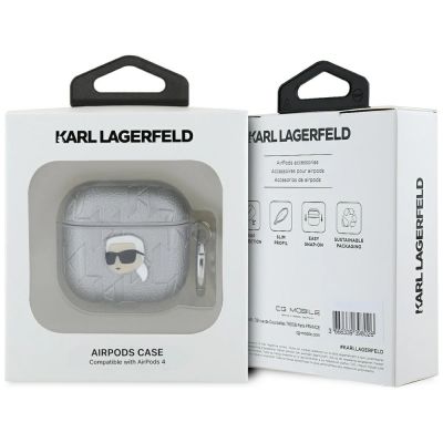3. Karl Lagerfeld Monogram Karl Head case for AirPods 4 - silver