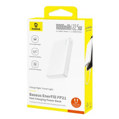 7. Baseus EnerFill FP21 Power Bank 10000mAh 22.5W USB-A - USB-C - White