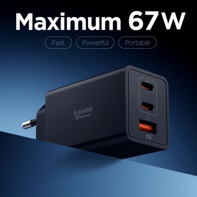 3. Spigen Essential EE673EU 3-port charger 2xUSB-C 1xUSB-A 67W - black