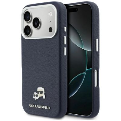 Karl Lagerfeld Karl & Choupette Head Pins Saffiano MagSafe Case for iPhone 17 Pro - Blue