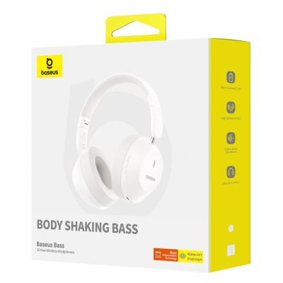 7. Baseus Bass 30 Max Wireless On-Ear Bluetooth 5.3 Headphones - White